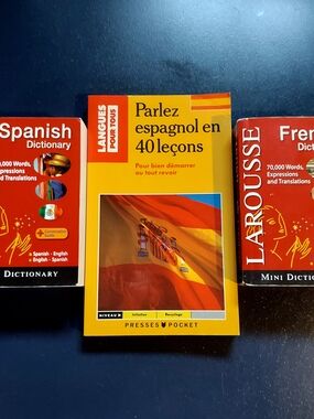 3 Spanish/French Language Conversation Guides, Lessons, and Mini Dictionaries